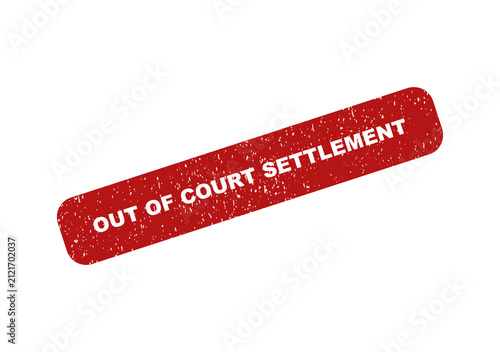 Red textured rubber stamp with out of court settlement text