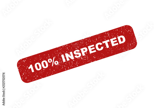Red grunge 100 percent inspected rubber stamp seal on white