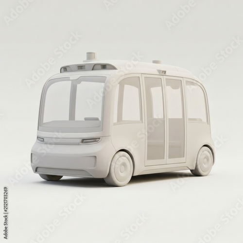 Futuristic autonomous electric shuttle bus on white background