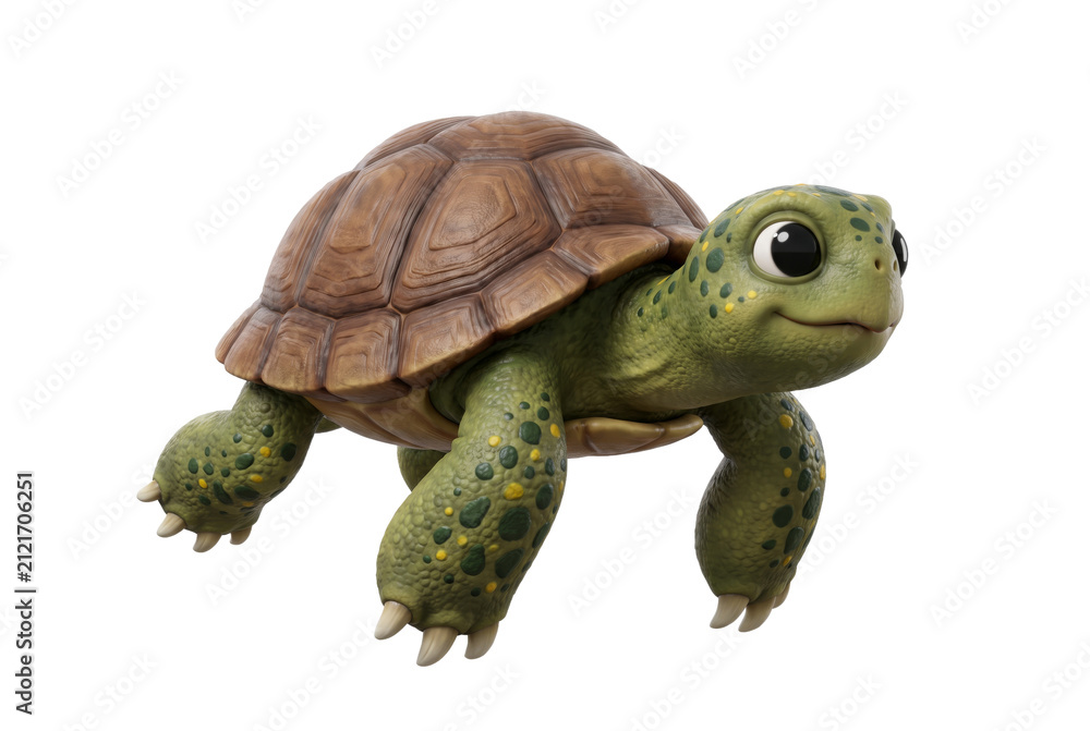 Obraz premium Cute 3D Cartoon Sea Turtle Character Isolated on White