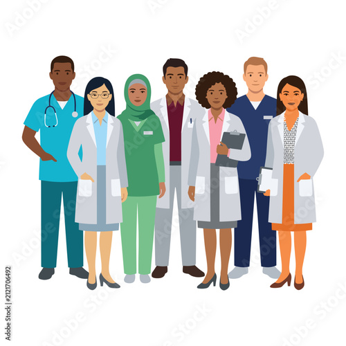 Diverse group of healthcare professionals standing together