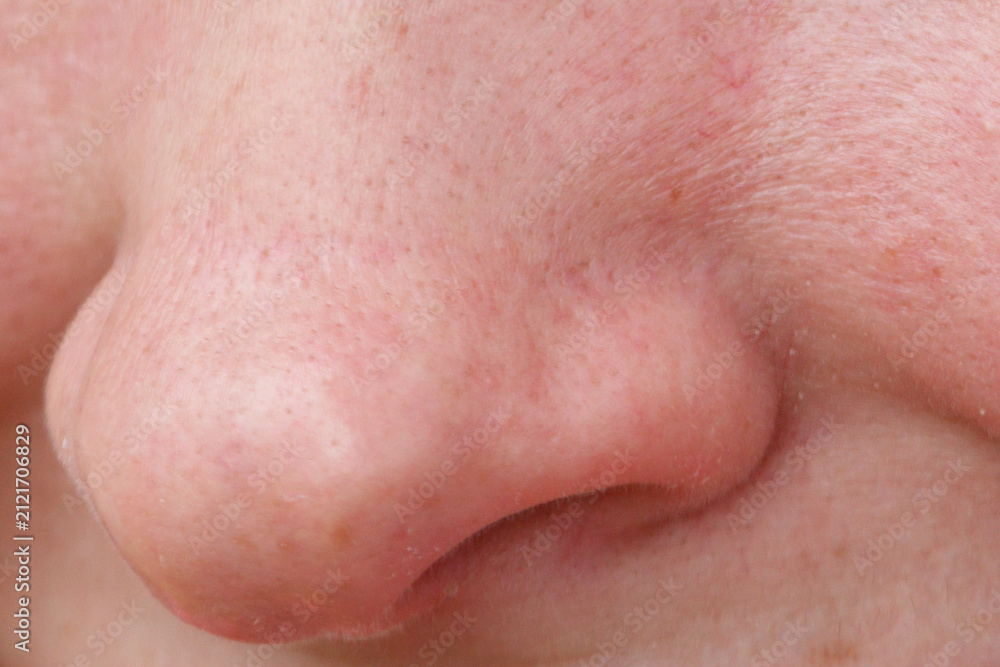 Fototapeta premium Close-up of human nose skin, showing pores and soft texture