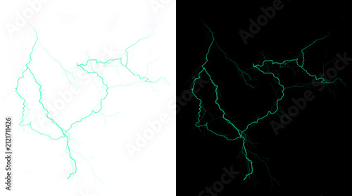 Canvas Print Cyan lightning bolt strike on black and white backgrounds, electric discharge ef