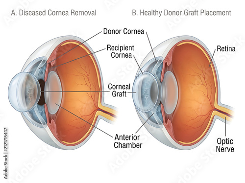Corneal transplant surgery illustration isolated on white background