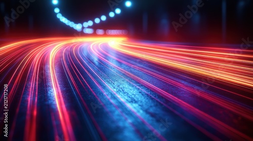Colorful streams of light swirl through the darkness illuminating the quiet road ahead