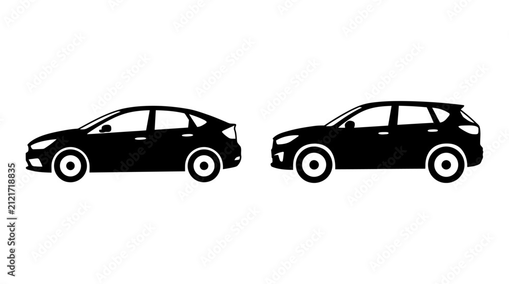 Fototapeta premium Sedan And Hatchback Car Silhouettes On White Background