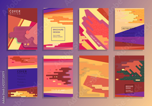 Warm Sunset Memphis Style Brochure Cover Templates Collection with Geometric Abstract Design
