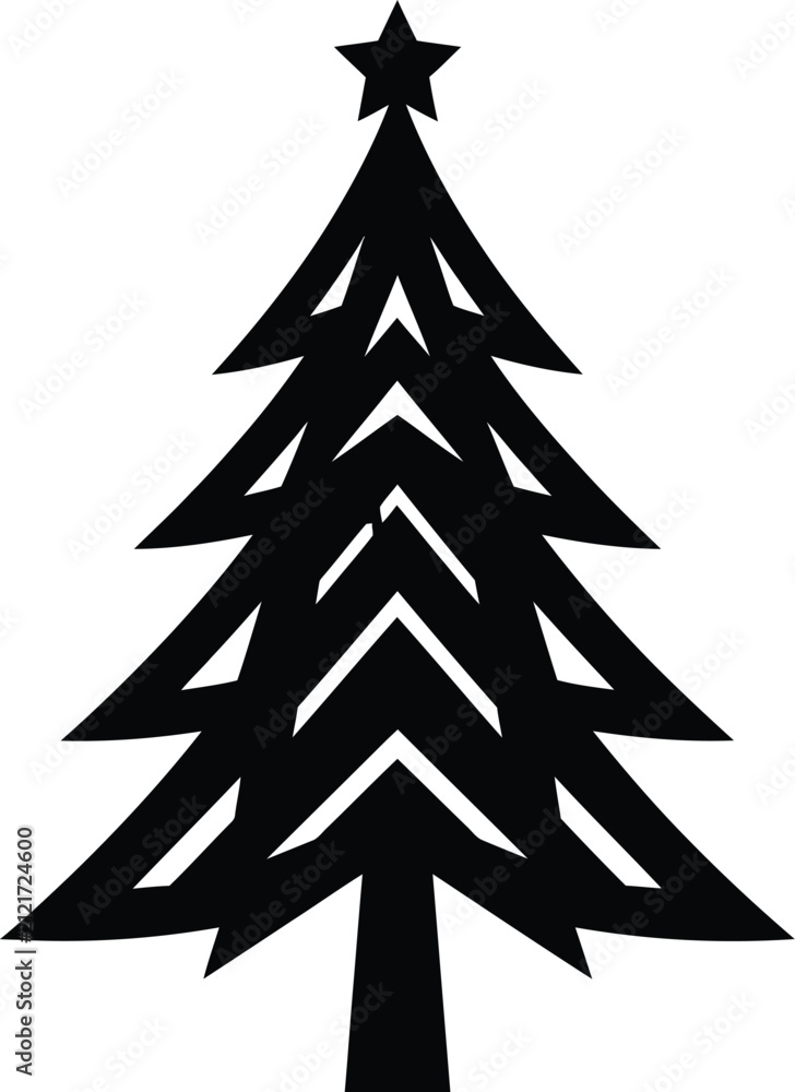Obraz premium Black christmas tree illustration with star top