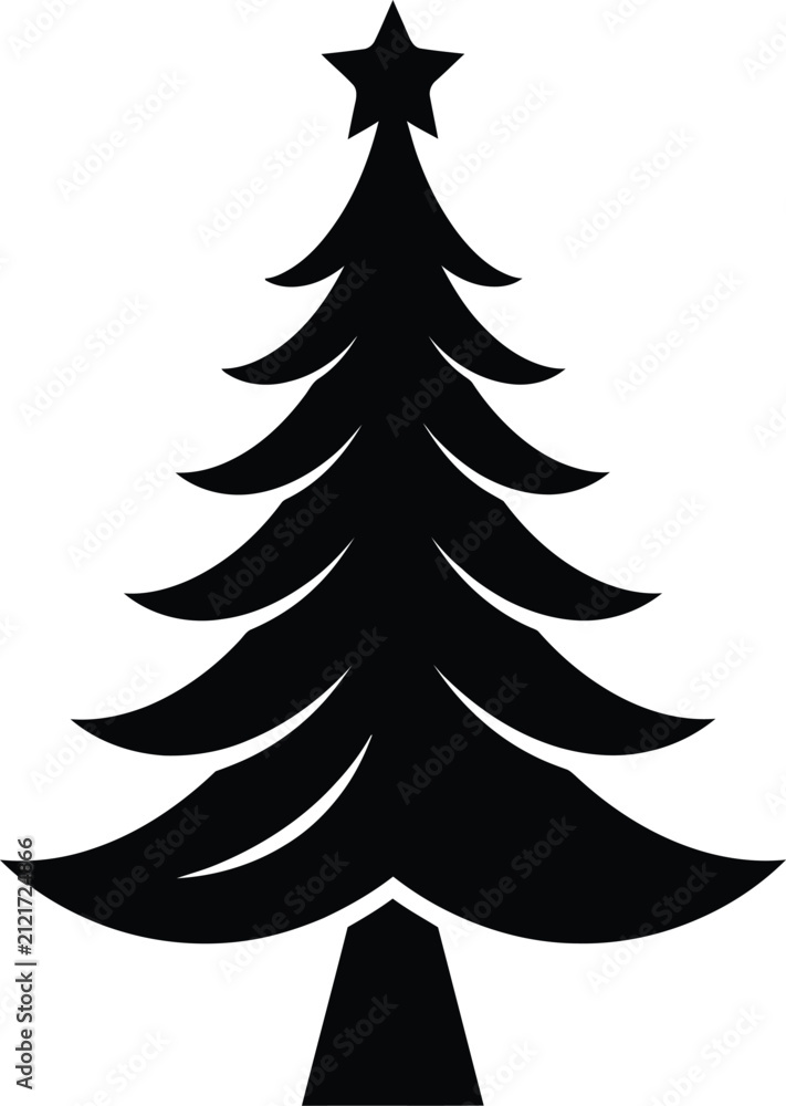 Fototapeta premium Black christmas tree with star top illustration