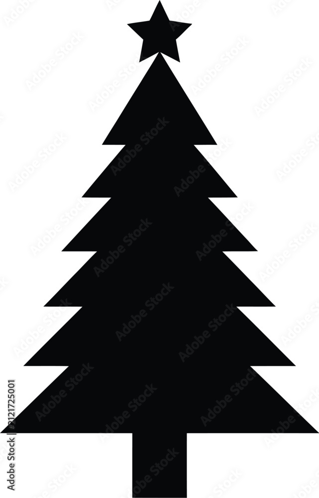 Fototapeta premium Black christmas tree with star top simple vector illustration