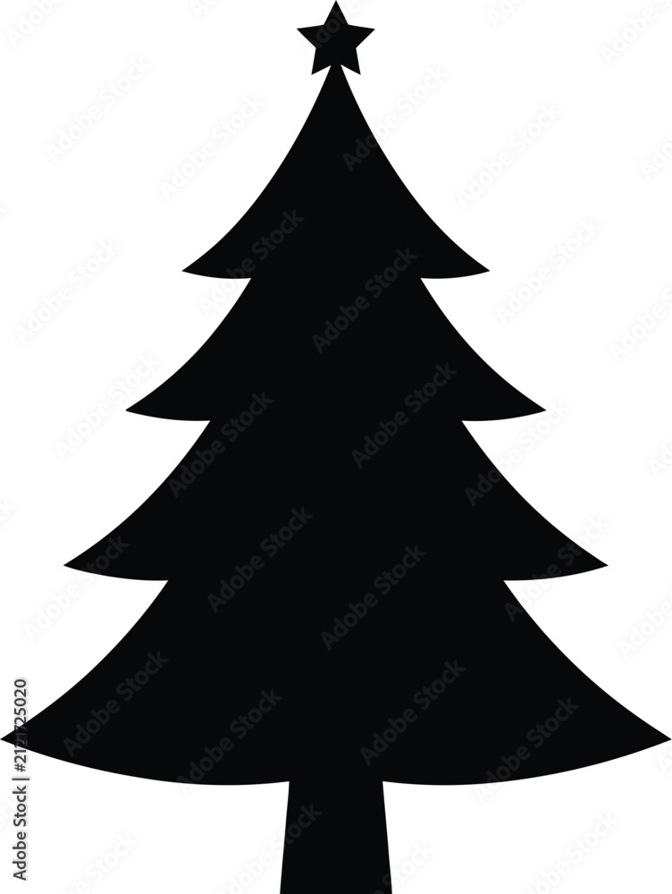Obraz premium Black silhouette christmas tree with star top