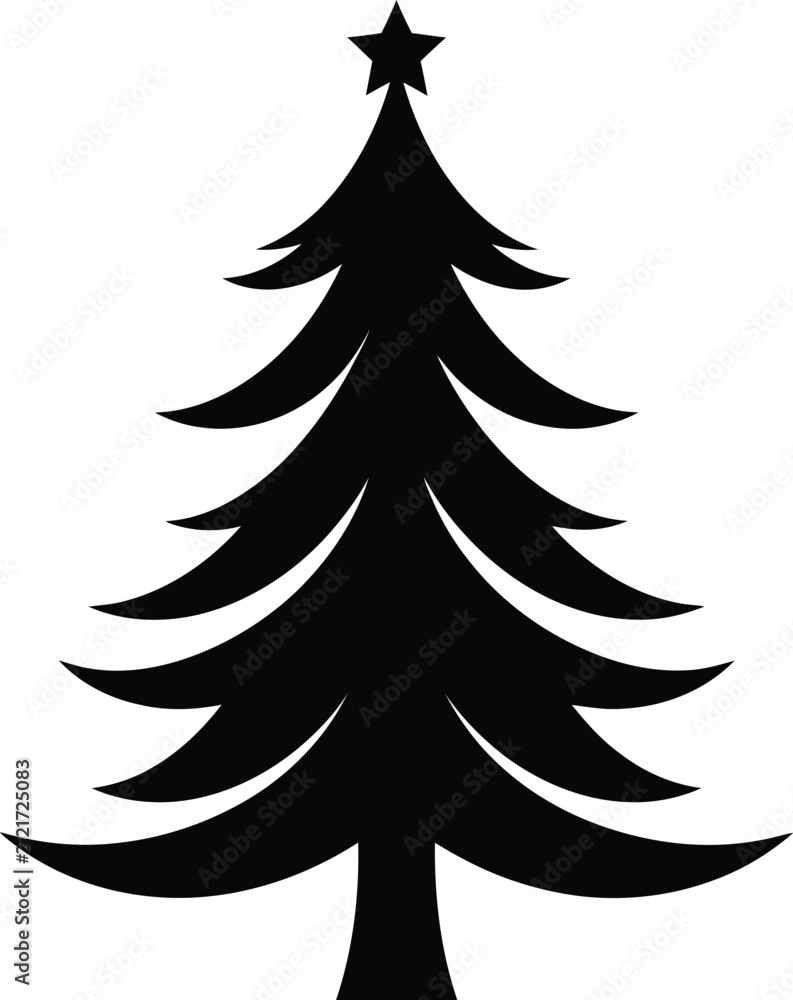 Fototapeta premium Simple black christmas tree vector illustration with star topper
