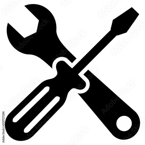 Maintenance and repair tools vector icon featuring a crossed wrench and screwdriver for service