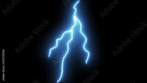 Electric lightning strike overlay with blue thunderbolt flash, neon spark explosions, anime style power effects, animated bolt strikes, lightning storm on black screen. loop animation 4k