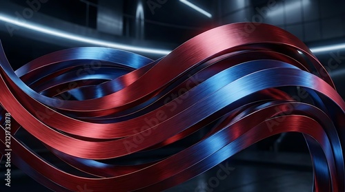 Red and blue metallic chrome ribbon waves.