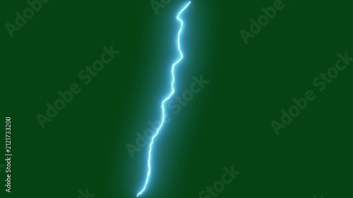 Powerful lightning striking on green screen background. thunder lightning striking effect animation, blue lightning bolt, strong thunder lightning animated overlay. 4K video animation