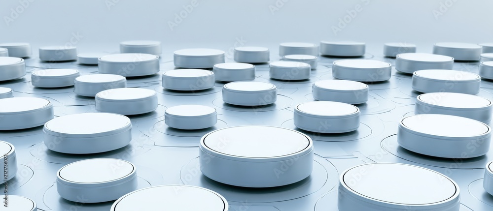 Fototapeta premium Circles placed on a smooth surface arranged in a scattered manner under dim light