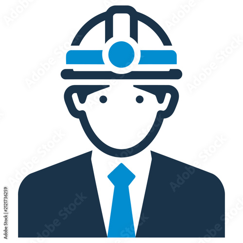 Vector of a man in a business suit wearing a safety helmet with a light