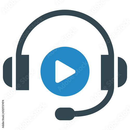 Vector graphic of a headset with a play button for multimedia and communication purposes