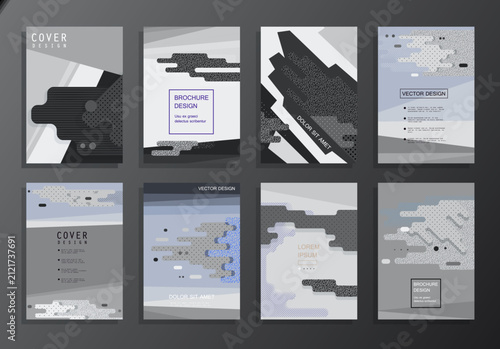 Monochrome Memphis Style Brochure Cover Templates Collection with Geometric Abstract Design