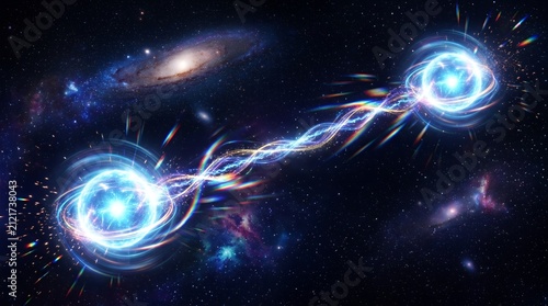 Quantum entanglement of two particles in deep space.