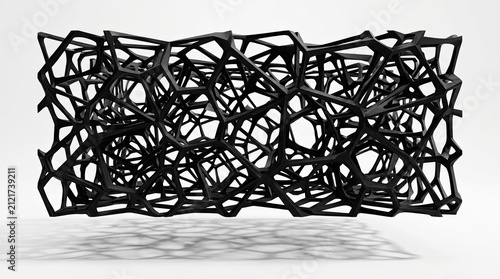 Abstract black 3D wireframe geometric lattice structure.