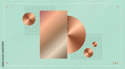 Abstract copper and rose gold geometric composition.