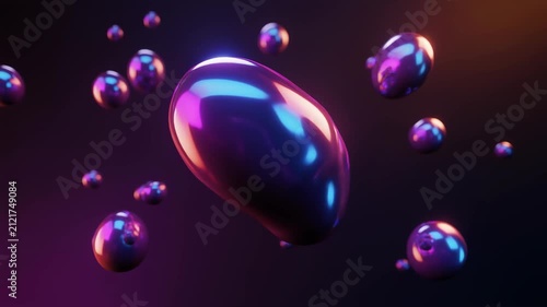Glossy liquid droplets floating abstractly background animation