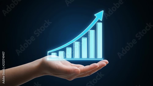 Glowing upward graph floating above hand animation