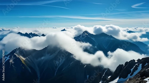 High-altitude thin clouds moving over mountain tops