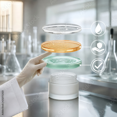 Cosmetics Batch Quality Testing with Laboratory Samples and Clean Copy Space