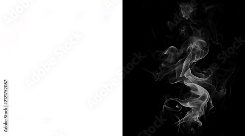 Fotografía Ethereal white smoke swirl on black background, wispy steam texture overlay, atm