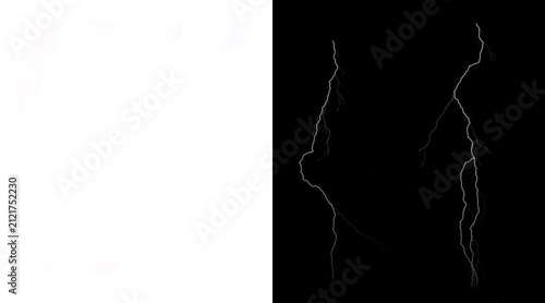 Quadro su tela Dramatic lightning bolts on black background, electric storm discharge effect, w