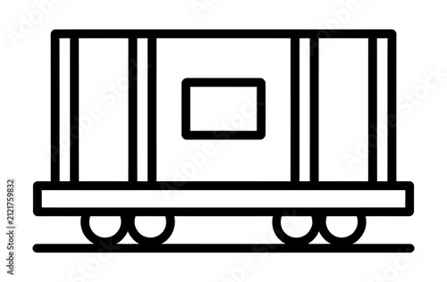 Simple freight train cargo wagon outline vector icon for transport and logistics industry use