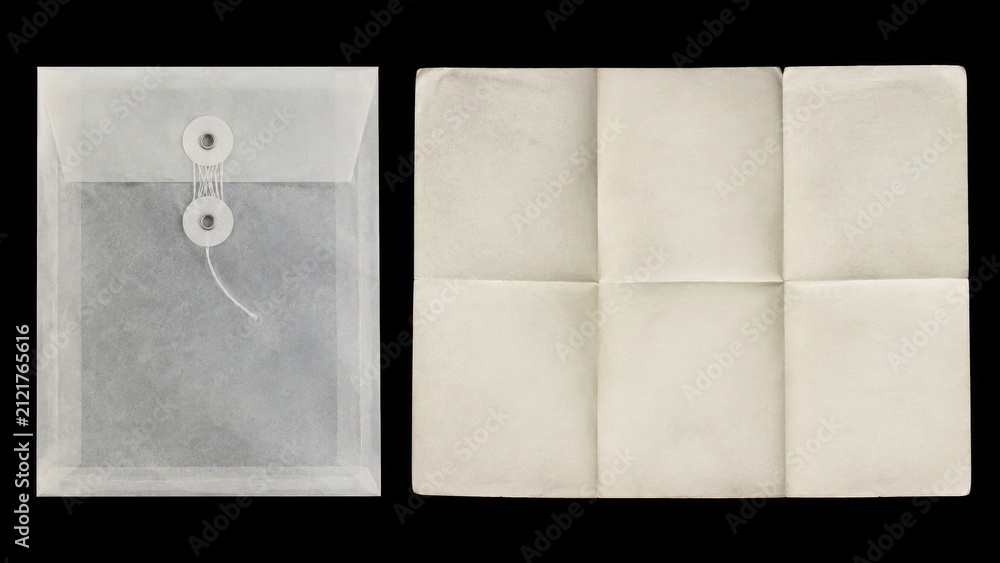 Obraz premium Blank translucent envelope and folded paper on black background