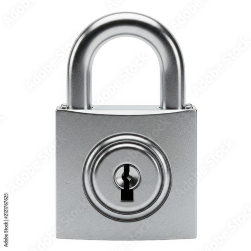 Closed metallic padlock with keyhole