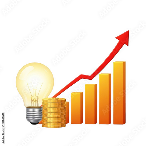 Growth concept with lightbulb and increasing bars