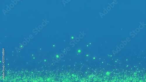 Emerald particles gently floating in deep blue underwater environment during subtle camera zoom out