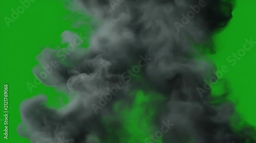 Explosion Smoke Billows Upward Against Green Screen with Cinematic Motion