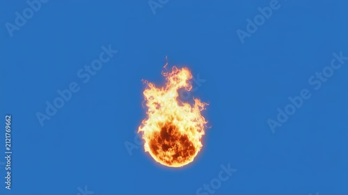 Fiery Orb Ascending Against Vivid Blue Sky with Subtle Motion Blur