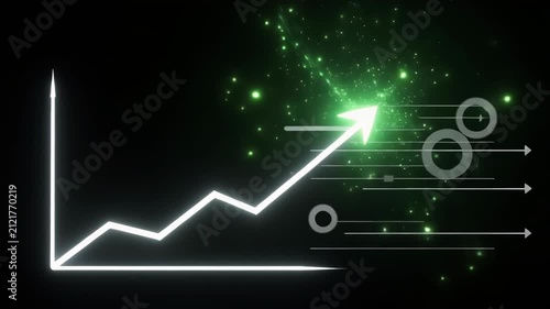 Financial growth chart with upward trend and glowing green arrow on dark background