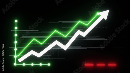 Financial growth chart ascending with upward arrow against dark digital background during economic success