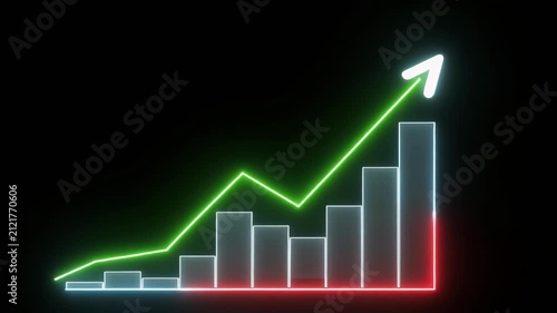 Financial growth chart with upward trend during business analysis on dark background