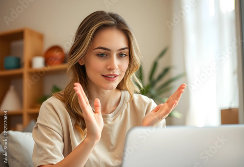 Young woman having a video ...