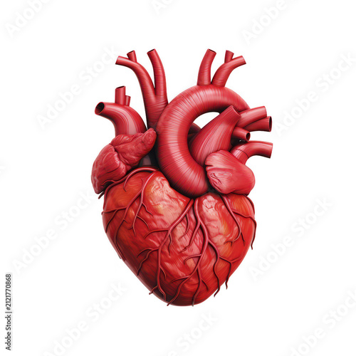 Anatomically accurate red human heart 3d model isolated on transparent background