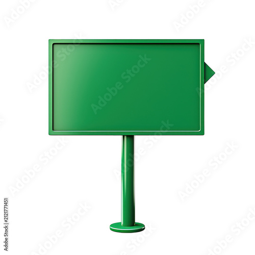 Green directional road sign pointing right empty information board on pole