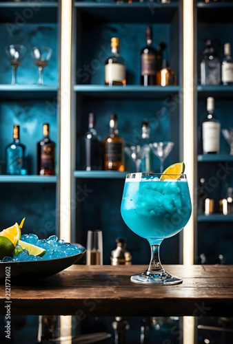Blue cocktail with lime gar...
