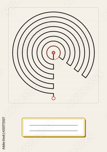 Concentric Gate Path Unicursal Labyrinth Journal Cover Vector