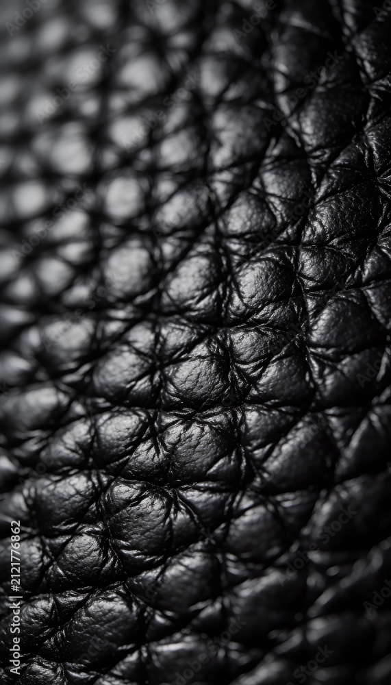 Obraz premium Close-up macro shot of textured black leather with intricate patterns and shadows