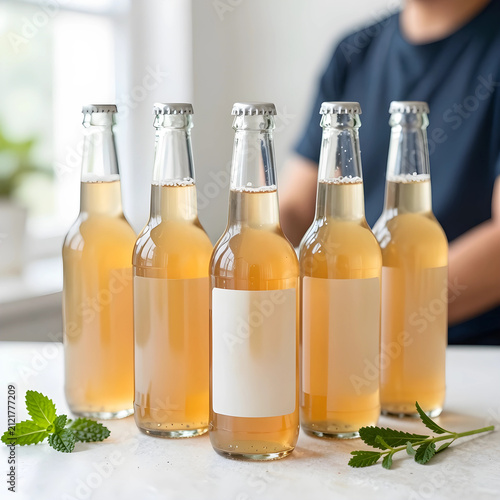 Five glass bottles of homem...